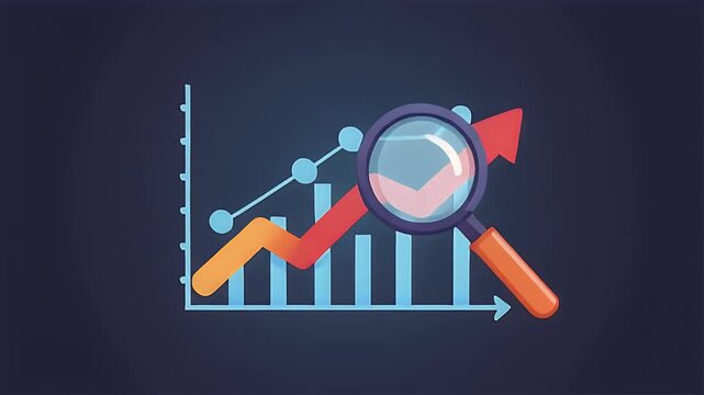 Data Insight Sweep &mdash; 4K Motion Graphic of Magnifying Glass Over Line Graph