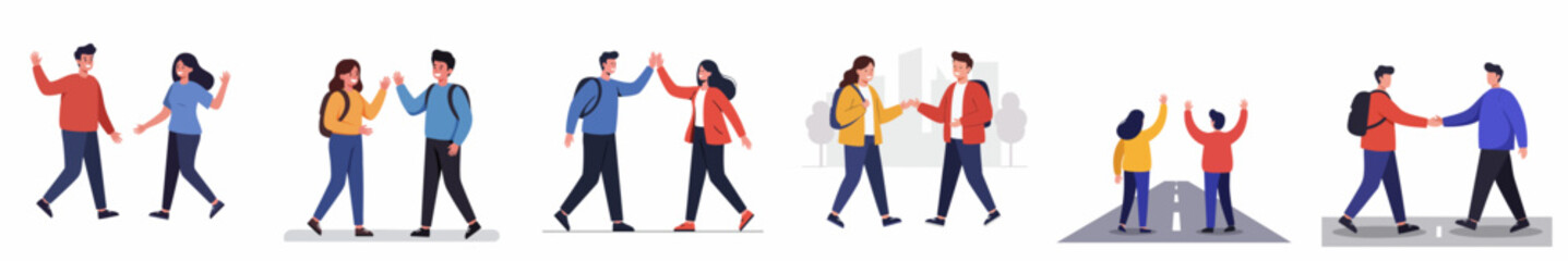 Flat Style Diverse Colleagues Teamwork and Cooperation Illustration Set of People