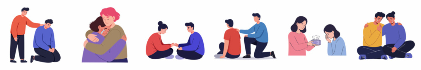 Flat Illustration Diverse Group of People Offering Support and Comfort
