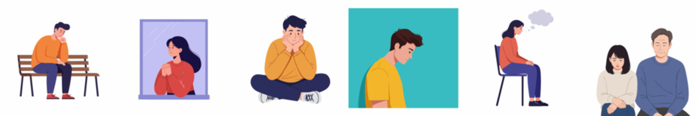 Minimalist Flat Style People in Various Emotional States Illustration Set