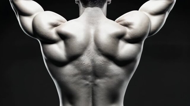 Muscular physique: This image showcases a detailed view of a muscular physique, focusing on the strength and definition of the back and shoulders. A testament to physical fitness.
