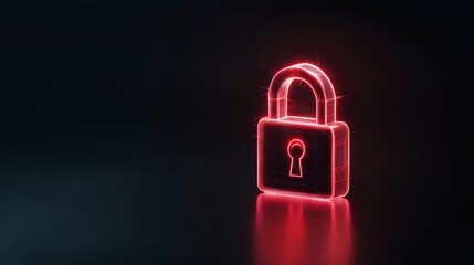 Fototapeta premium Glowing red neon padlock on dark background symbolizing digital security, data protection, and cybersecurity concepts for business technology.