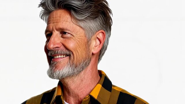 Smiling Man: A candid portrait of a mature man, exuding warmth and charisma, with a gentle smile that reveals a hint of experience and a genuine connection.