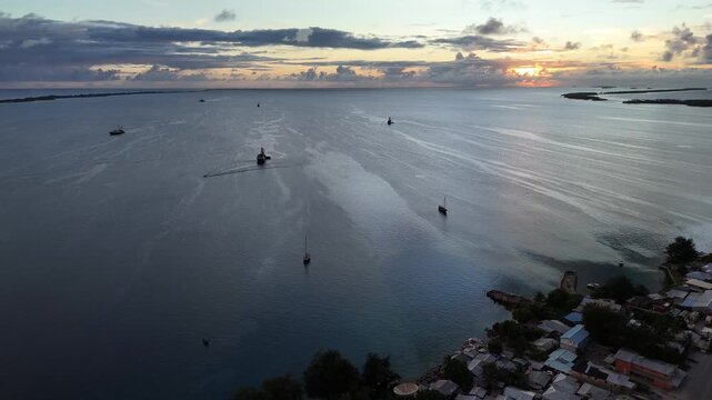 Serene Sunset at Majuro Atoll with Fleeting Ships
