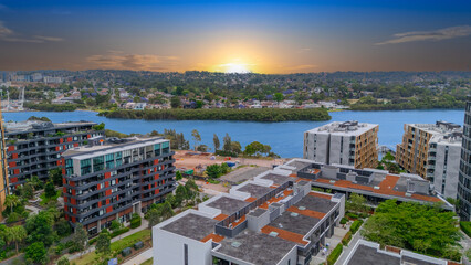 Obraz premium Wentworth Point a suburb in western Sydney newly built residential high rise apartments area on Parramatta River Sydney NSW Australia