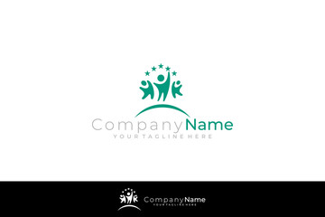 Family care logo with education design vector, people and star logos
