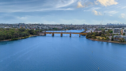 Fototapeta premium Wentworth Point a suburb in western Sydney newly built residential high rise apartments area on Parramatta River Sydney NSW Australia