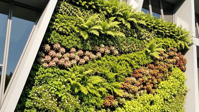 Lush Vertical Garden on Modern Building Facade.