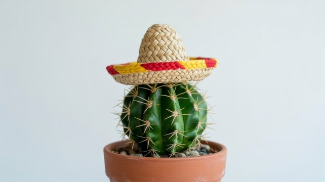 Barrel Cactus Wearing Mini Sombrero Terracotta Pot