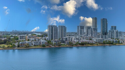 Obraz premium Wentworth Point a suburb in western Sydney newly built residential high rise apartments area on Parramatta River Sydney NSW Australia