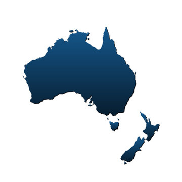 Silhouette Map of Australia and New Zealand in Dark Blue. Minimal Geographic Symbol of Oceania Region. This illustration is ideal for educational materials, travel content, or infographic assets.