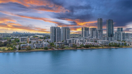 Obraz premium Wentworth Point a suburb in western Sydney newly built residential high rise apartments area on Parramatta River Sydney NSW Australia