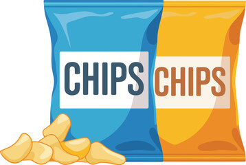 chips, snack, food, bag, packaging, potato, crunchy, crispy, tasty, fast, junk, meal, design, illustration, vector, cartoon, product, branding, marketing, icon