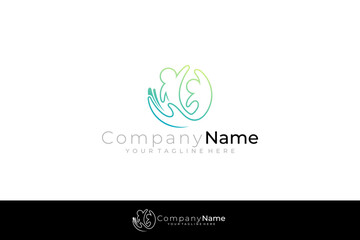 Obraz premium Hand care logo and people design combination, line style design