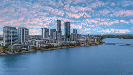 Obraz premium Wentworth Point a suburb in western Sydney newly built residential high rise apartments area on Parramatta River Sydney NSW Australia