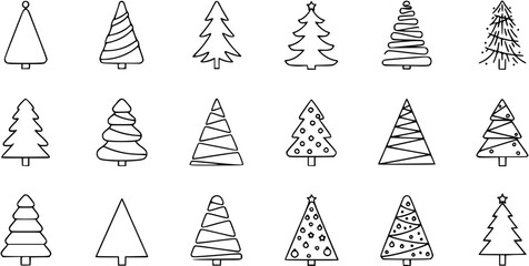 Christmas Tree Line Icons Collection Set