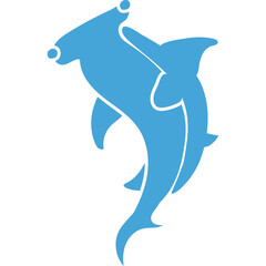 Stylized Blue Hammerhead Shark and Dolphin Silhouette Aquatic Creature Graphic Design