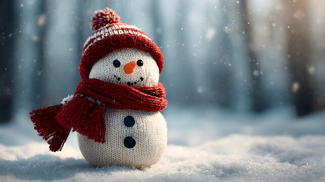 Knitted snowman in winter scene - Powered by Adobe