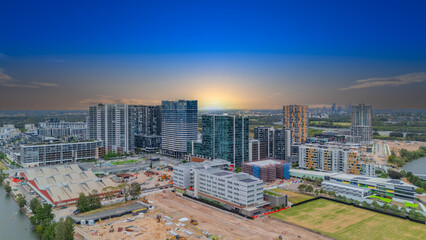 Fototapeta premium Wentworth Point a suburb in western Sydney newly built residential high rise apartments area on Parramatta River Sydney NSW Australia
