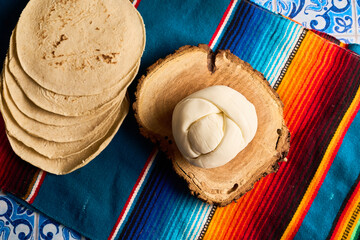 Traditional delicious Oaxaca cheese or Quesillo. Mexican food
