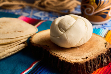 Traditional oaxaca cheese ball or quesillo. Mexican food.