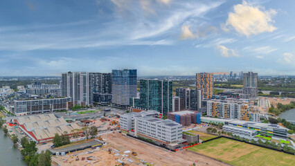 Naklejka premium Wentworth Point a suburb in western Sydney newly built residential high rise apartments area on Parramatta River Sydney NSW Australia