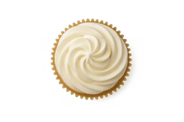 Vanilla cupcake with cream frosting swirl on transparent background