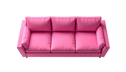 Pink sofa, top view. Cushions, arms, rectangle form