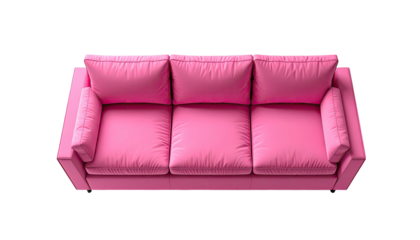 Pink sofa, top view. Cushions, arms, rectangle form