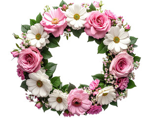 Floral wreath Pink roses, white daisies, green leaves