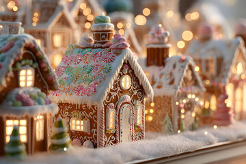 Fototapeta premium gingerbread houses with christmas decoration - generative ai