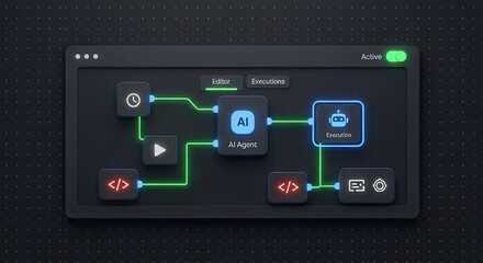 Electric Workflow Automation AI Software Interface Nodes Triggers Data Tool Dashboard Coding Icon Flow. 3D Process.