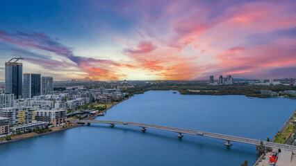 Wentworth Point a suburb in western Sydney newly built residential high rise apartments area on Parramatta River Sydney NSW Australia
