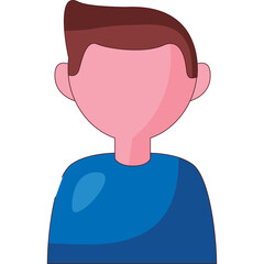 Stylized Flat Vector Illustration of a Male Figure with Brown Hair and Blue Shirt on Transparent Background