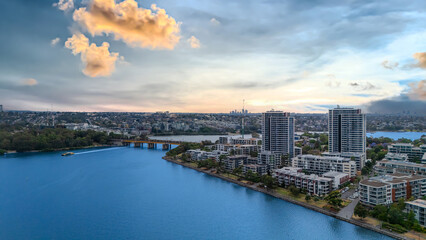 Fototapeta premium Wentworth Point a suburb in western Sydney newly built residential high rise apartments area on Parramatta River Sydney NSW Australia