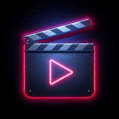 Vector movie clapper board icon isolated on black background for film action production and cinema entertainment