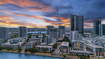 Obraz premium Wentworth Point a suburb in western Sydney newly built residential high rise apartments area on Parramatta River Sydney NSW Australia