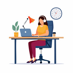 Fototapeta premium Illustration of a woman working at her desk