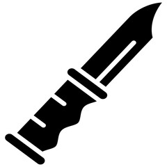 The icon of a tactical or hunting knife with a curved blade and guard emphasizes the concepts of self-defense, preparedness, and wilderness survival gear.