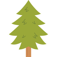 Stylized Green Pine Tree With Brown Trunk On Transparent Background Simple Vector Illustration