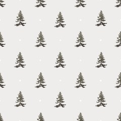 Beige Pastel Christmas Trees Seamless Pattern Background, Seamless holiday pattern, background for wrapping paper, textile, greeting card