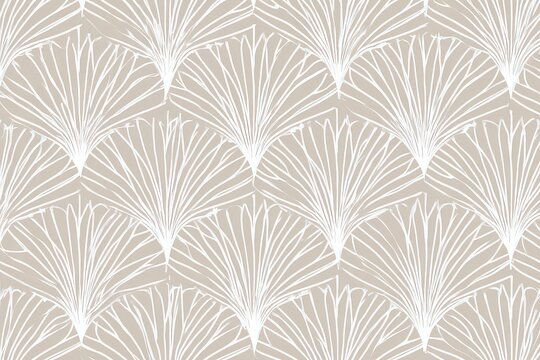 Art Deco Fan Pattern with White Geometric Design on Beige Background Seamless Retro Style for Wallpaper or Textile Print Minimalist Elegant Aesthetic