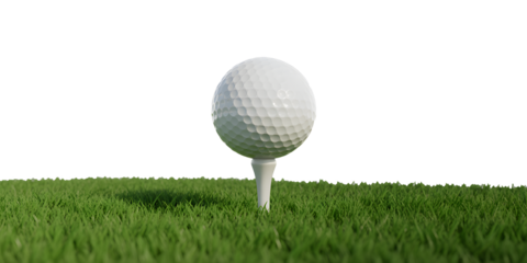 Ready for a perfect drive, a pristine golf ball sits poised on a tee, waiting for your next powerful swing on a lush green course.