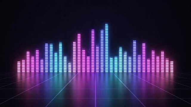 Seamless 4K loop of audio spectrum bars; fresh, brand‑safe music background with copy space for titles, overlays, promos, and motion design.