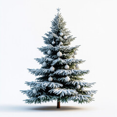 Fototapeta premium Snow-covered Christmas Tree with White Ornaments
