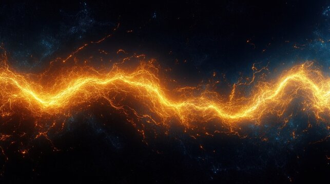 Bright glowing electric lightning bolt streaks across a dark cosmic background emitting energy and light sparks - Powered by Adobe