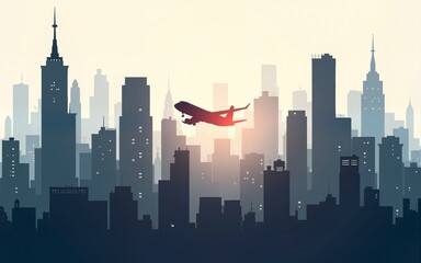 Fototapeta premium Business towers with a airplane silhouette. High quality