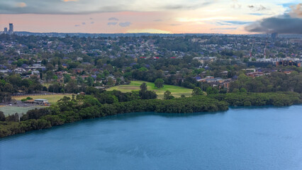 Obraz premium Wentworth Point a suburb in western Sydney newly built residential high rise apartments area on Parramatta River Sydney NSW Australia