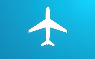 Fototapeta premium White plane symbol on a blue background. Airplane flight path banner. High quality