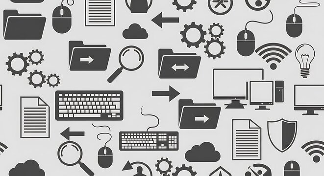 Computer technology icons seamless pattern background design.
